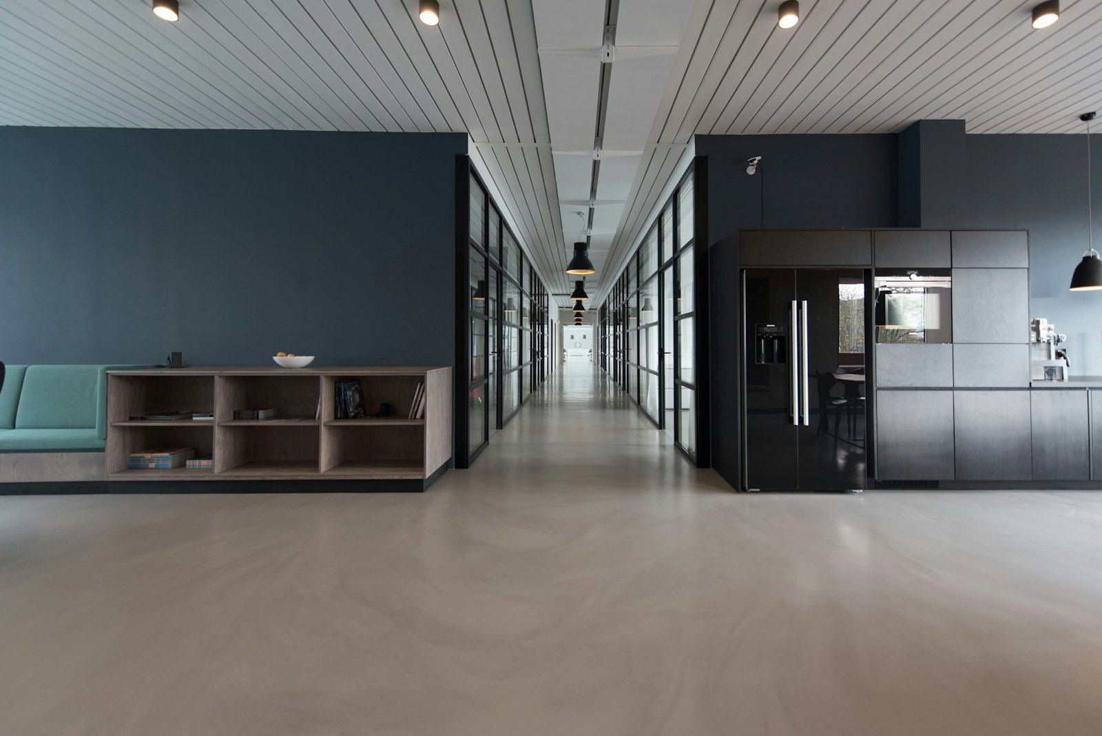 Glass corridor of a modern Dubai office building